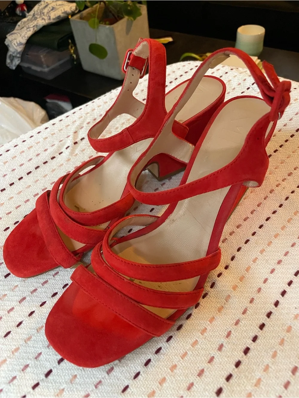 Mango Red Suede Platform Sandals